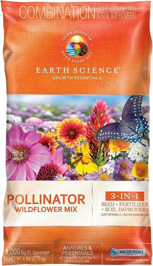 Earth Science Wildflower Pollinator Mix— 6 lb—3-in-1 Mix with Premium Wildflower Seed, Plant ... | Amazon (US)