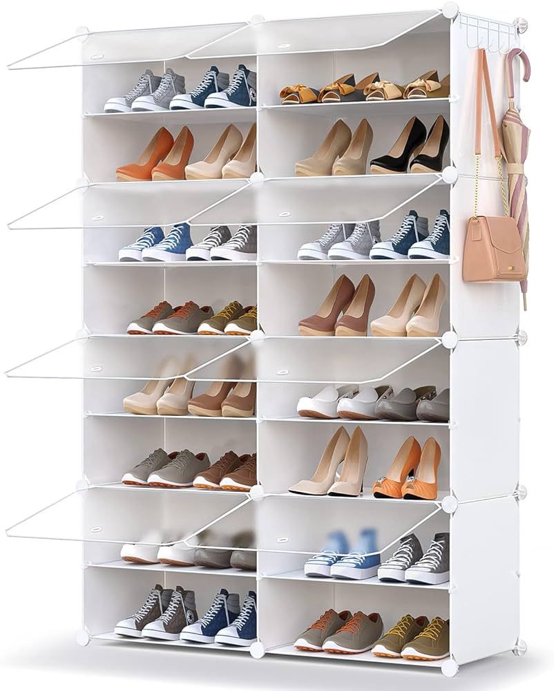 HOMICKER Shoe Storage,32 Pairs Shoe Rack Organizer for Closet Shoe Cabinet with Door Shoe Shelves... | Amazon (US)