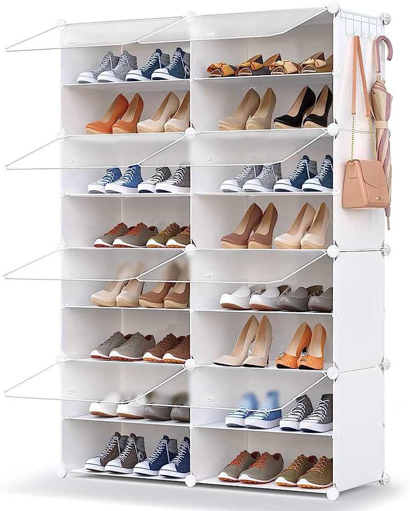 HOMICKER Shoe Storage,32 Pairs Shoe Rack Organizer for Closet Shoe Cabinet with Door Shoe Shelves... | Amazon (US)