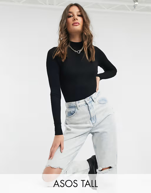 ASOS DESIGN Tall long sleeve bodysuit with turtle neck in black | ASOS (Global)