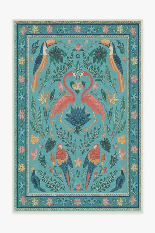 Iris Apfel Birds Of A Feather Green & Peach Rug | Ruggable