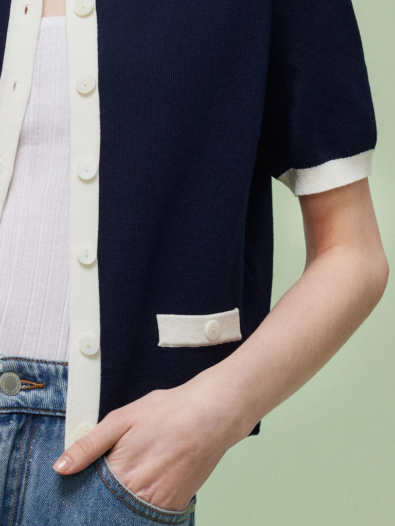 Lyocell Blend Contrast Trim Women Cardigan | GOELIA