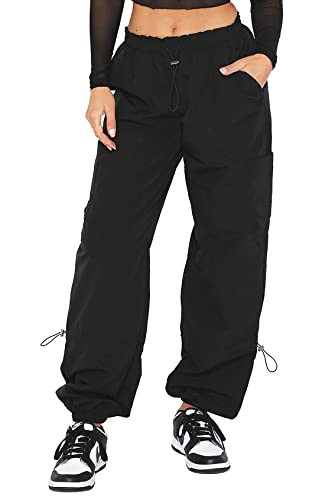 DISCIPBUSH Cargo Pants Women Baggy - Parachute Pants for Women, Rave Y2K Festival Outfits Black XL | Amazon (US)