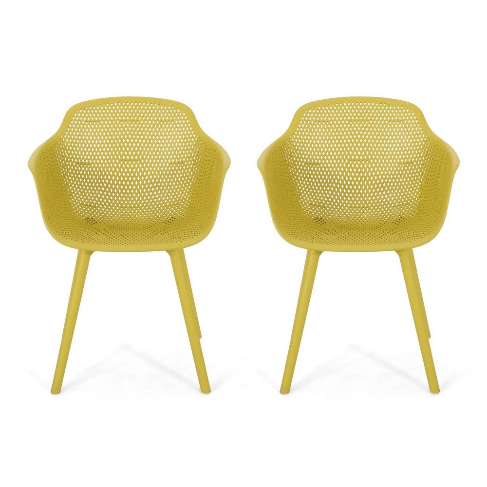 Lotus 2pk Resin Modern Dining Chairs - Yellow - Christopher Knight Home | Target