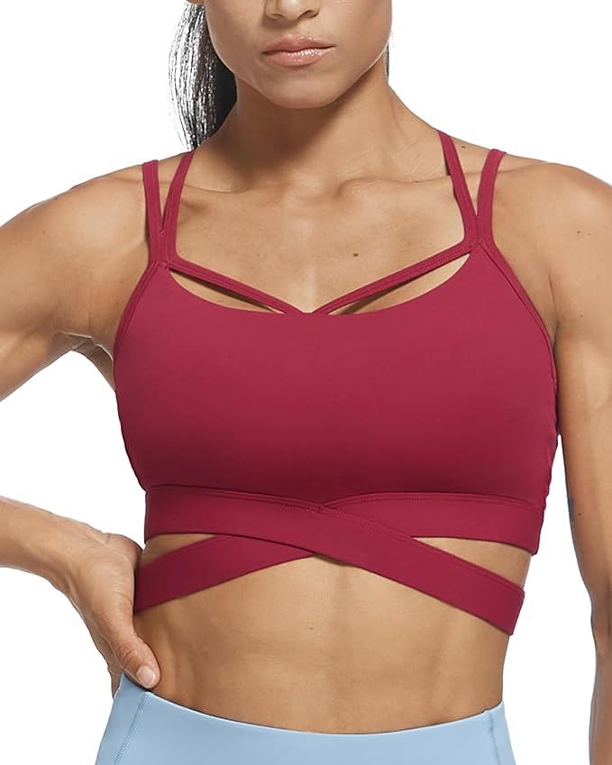 VFUS Sports Bras for Women Sexy Padded Strappy Crisscross Sports Bras Longline Workout Tank Tops ... | Amazon (US)