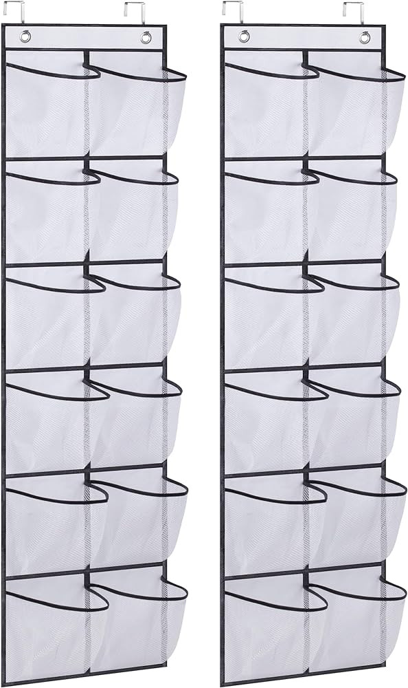 MISSLO Over The Door Shoe Organizer 12 Large Mesh Pockets Hanging Narrow Closet Door, White, 2 Pa... | Amazon (US)