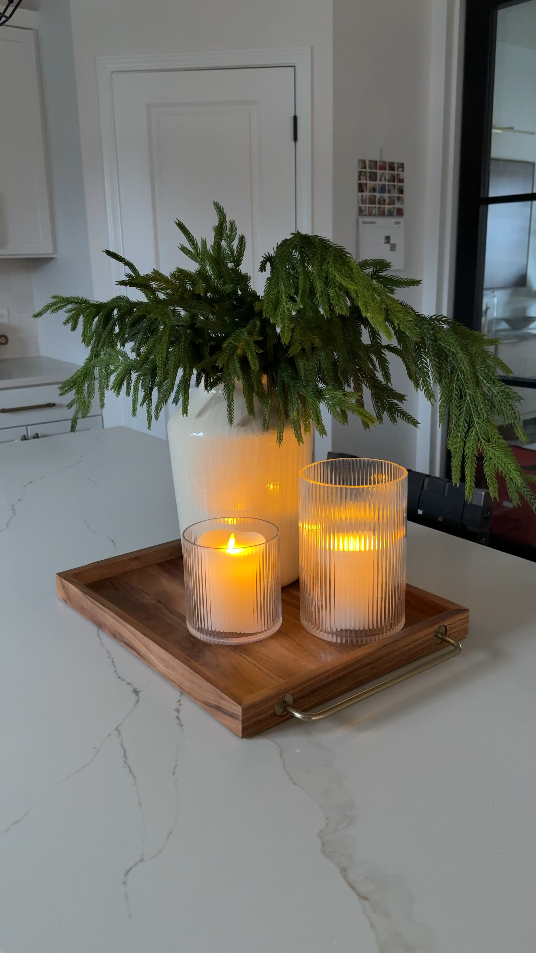 Winter kitchen island decor from Target and Walmart
I have 3 stems in the vase. The vase is the 12 inch. Tray is the 14x21

#LTKHome