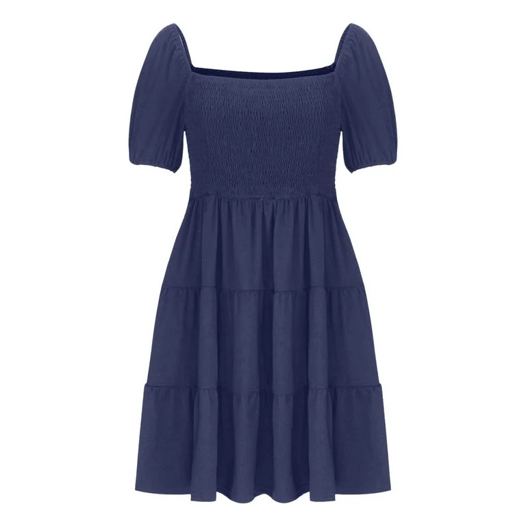 gakvbuo summer dresses for women 2024 vacation trendy Women's Summer Mini Dresses Round Neck Casu... | Walmart (US)
