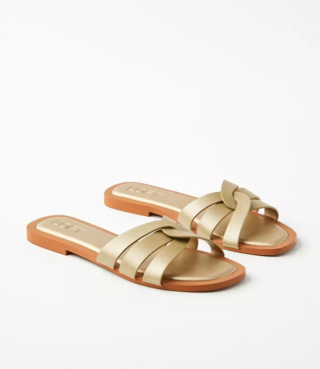 Strappy Leather Slide Sandals | LOFT