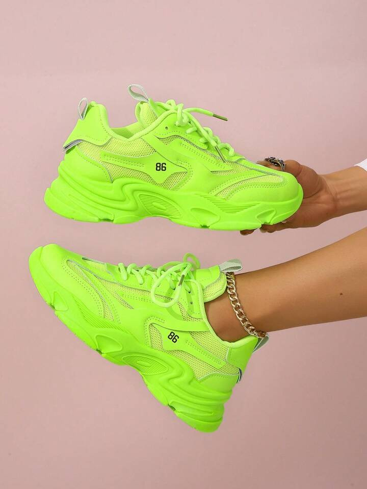 Chunky Shoes With Letter Pattern, Front Lace-Up And Thick Sole | SHEIN