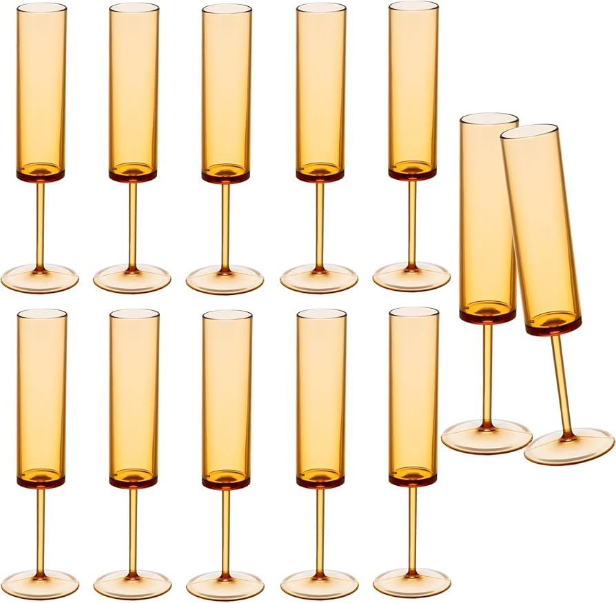 Amber Plastic Champagne Flutes, 12 Pcs Shatterproof Reusable High Clear Champagne Glasses, 6 oz A... | Amazon (US)