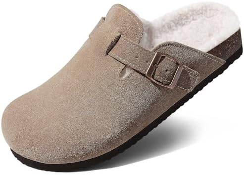 KIDMI Women's Fur Lined Suede Clogs Fuzzy Cork Footbed Mules Slip On Winter Potato Shoes | Amazon (US)