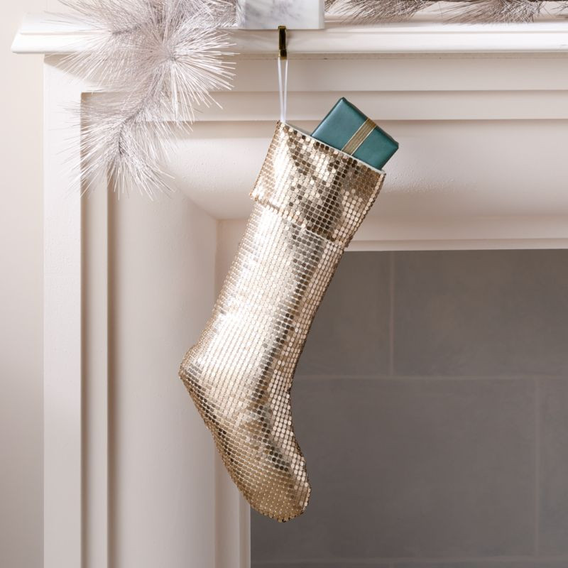 Lumina Champagne Gold Chain Metal Christmas Stocking | CB2 | CB2