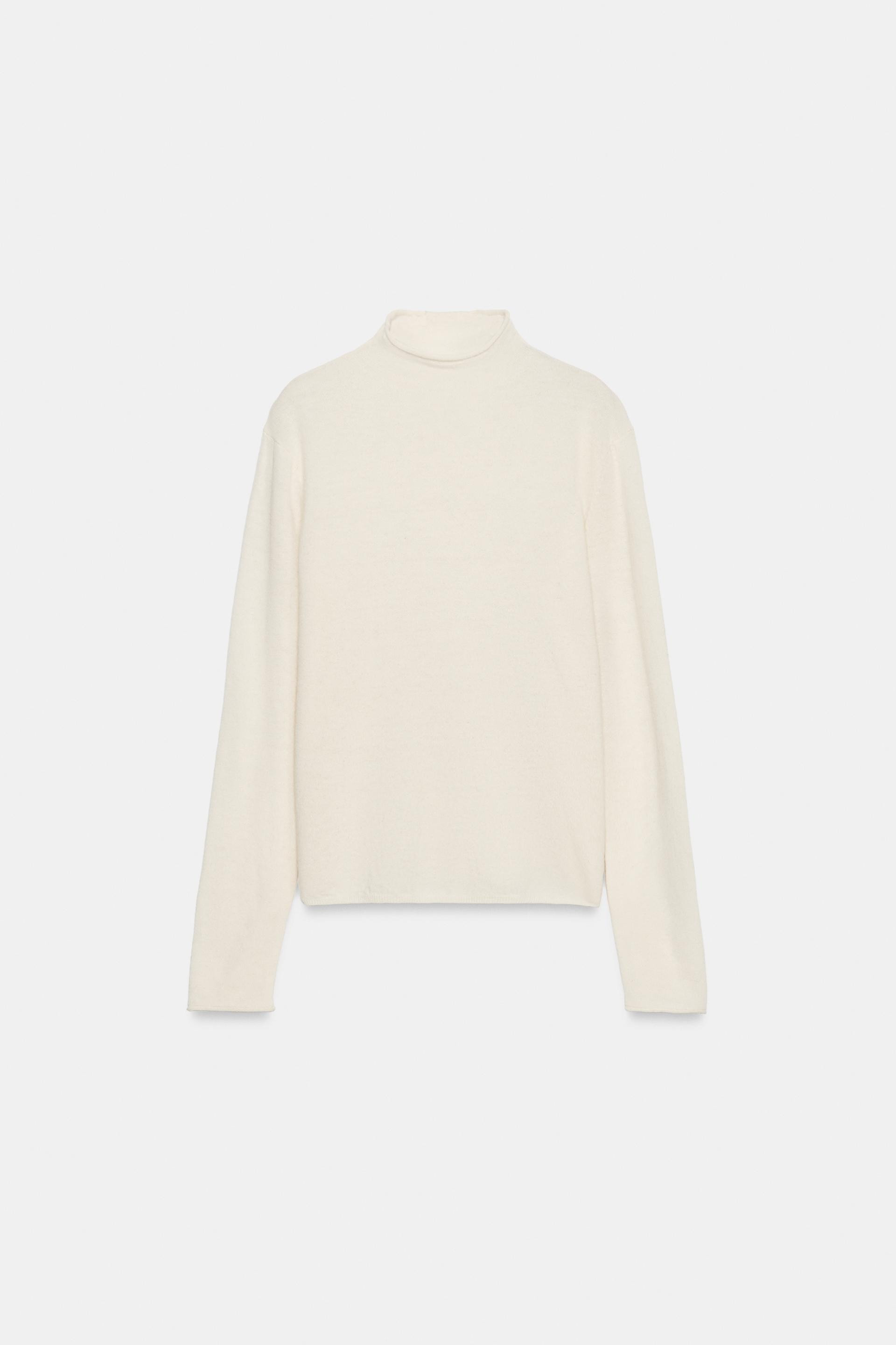 Zara - Extra-Soft 100% Wool Mock Neck Sweater - Ecru - L - Woman | Zara US