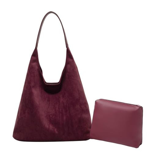 Suede Tote Bag for Women, Suede Purse,Stylish Large Capacity Work handbag, Suede Hobo Shoulder Bag(Burgundy) | Amazon (US)