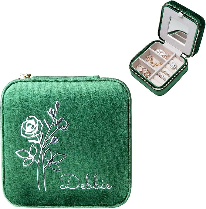 Customizable Compact Velvet Jewelry Box with Mirror, Travel Jewelry Case, Travel Jewelry Organize... | Amazon (US)