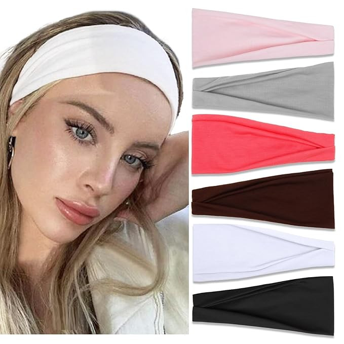 Women's Non-Slip Thick Headbands - Stretchy Sweat Bands for Yoga, Workout, Everyday Use - Pink Fa... | Amazon (US)