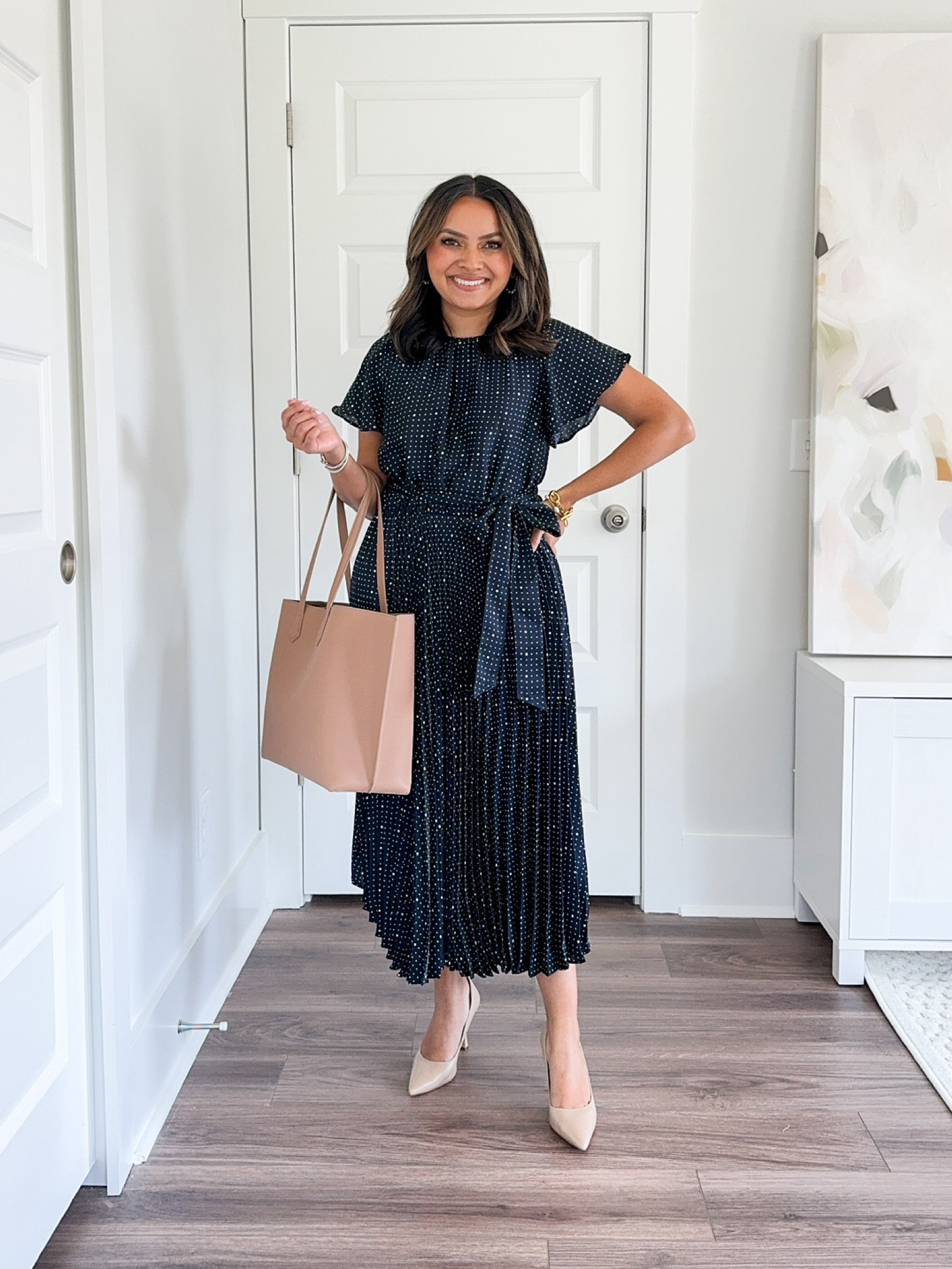 Navy polka dot midi dress size XS TTS 
Nude heels size 5 TTS 

Teacher Outfits 
Fall Outfits 
Back to school 
Work Outfit 
Workwear 
Office Outfits 

Honey Sweet Petite 
Honeysweetpetite 

#LTKWorkwear #LTKStyleTip #LTKBacktoSchool