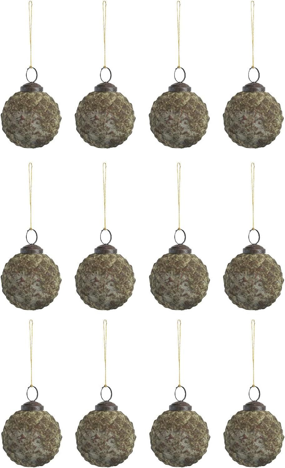 Creative Co-Op Round Embossed Glass Ball Ornament, Distressed Green Patina Finish, Set of 12 | Amazon (US)