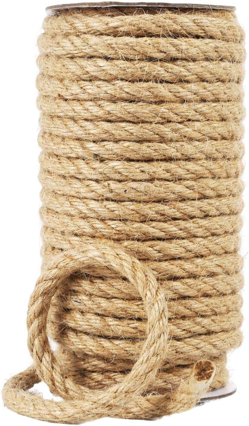 Natural Jute Twine, 8MM x 50FT Jute Rope Roll, Heavy Duty Thick Twine for Cat Scratching Post, Bundling, Gardening and DIY Crafts | Amazon (US)