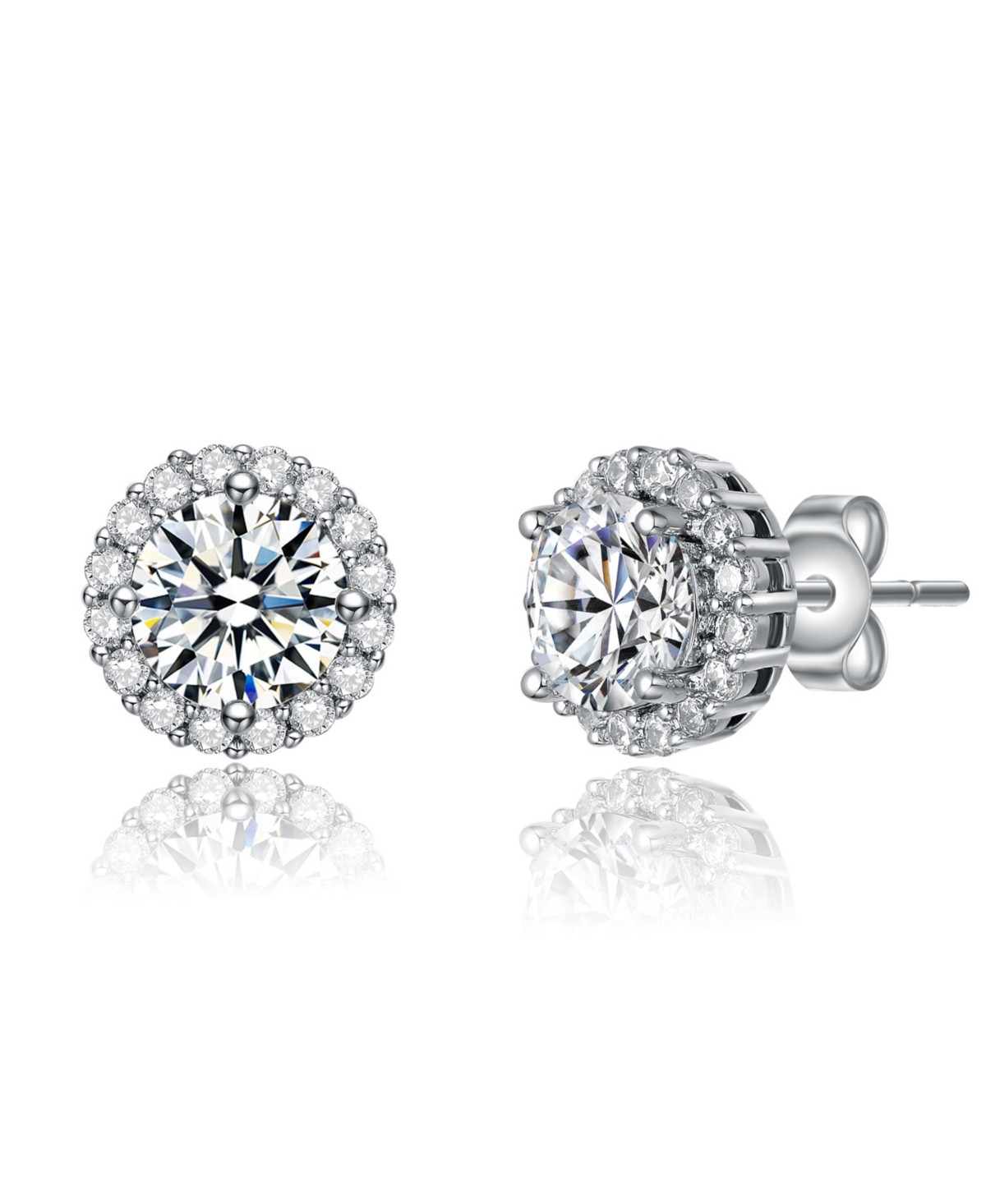 Elegant Round Stud Earrings with Colored Round Cubic Zirconia - Silver | Macy's
