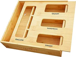 SpaceAid Bag Storage Organizer for Kitchen Drawer, Bamboo Organizer, Compatible with Gallon, Quar... | Amazon (US)
