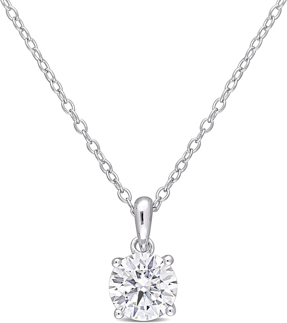 Abbie+Cleo Round/Heart Shape Created White Moissanite Gemstone Solitarie Pendant in Rhodium Flash... | Amazon (US)
