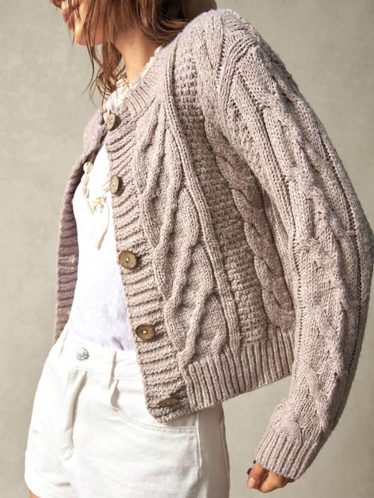 Bohemela Women's Loose Fit Solid Round Neck Long Sleeve Cardigan For Vacation,Long Sleeve Tops,Knitted Sweater In Fall/Winter | SHEIN