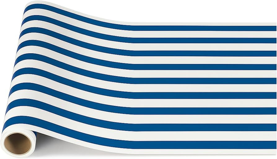 AmazingSpark Navy Blue Striped Table Runner Roll - Disposable Paper Cabana Striped Table Runner f... | Amazon (US)