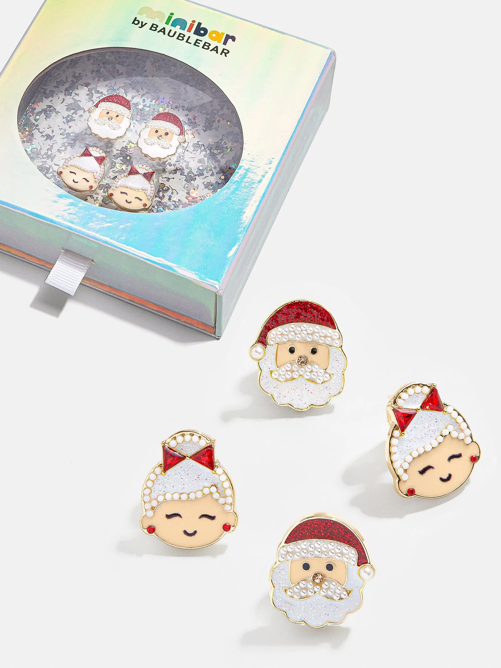 Mr. & Mrs. Claus Kids' Clip-On Earring Set - Red/White | BaubleBar (US)