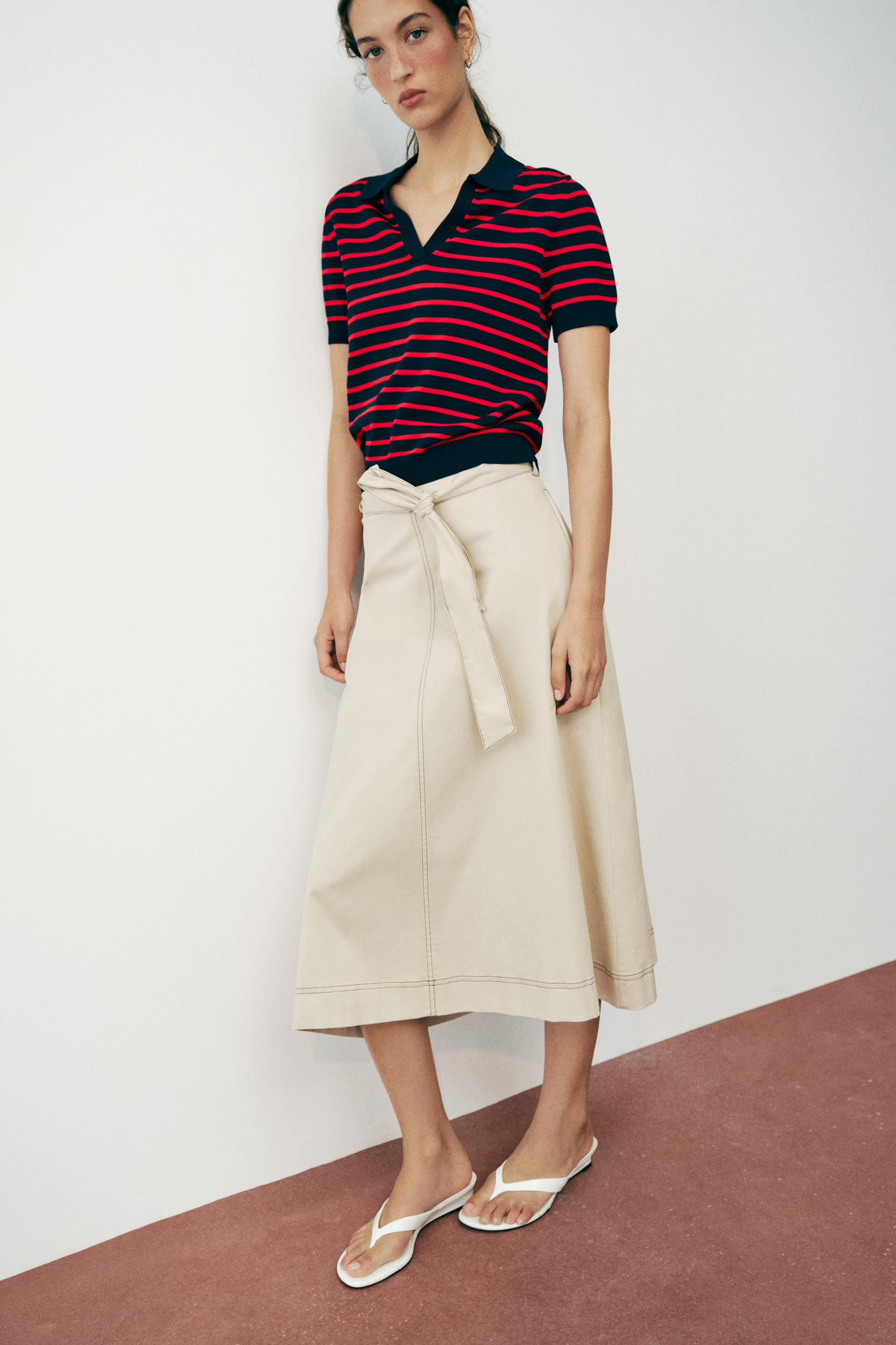 Zara - Belted Midi A-Line Skirt - Women - Brown - Women | Zara US