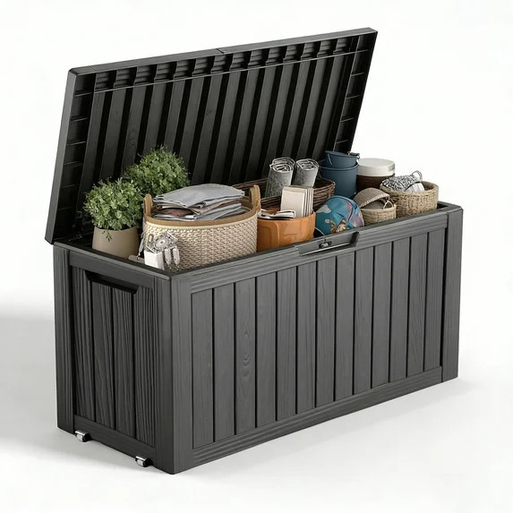 EASY UP 80 Gallon Resin Deck Box, Lockable Patio Outdoor Storage Box for Furniture, Garden Tools ... | Walmart (US)