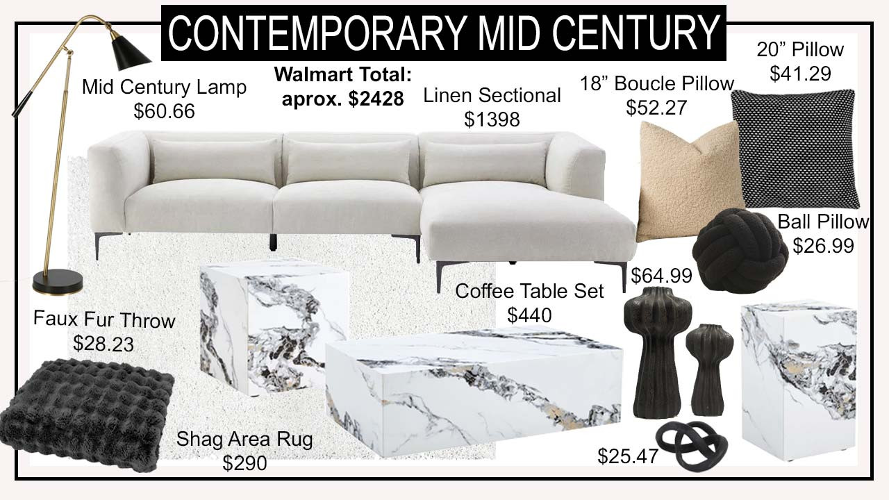 Contemporary mid century modern living room decor // fall update// Walmart look for less Living Room // Sectional, Faux Marble Table Set, Shag Rug, Floor Lamp, Black Pillow, Tan Boucle Pillow, Black Round Pillow, Faux Fur Throw, Vase Set, Knot Decor

#LTKHome #LTKStyleTip #LTKFindsUnder50
