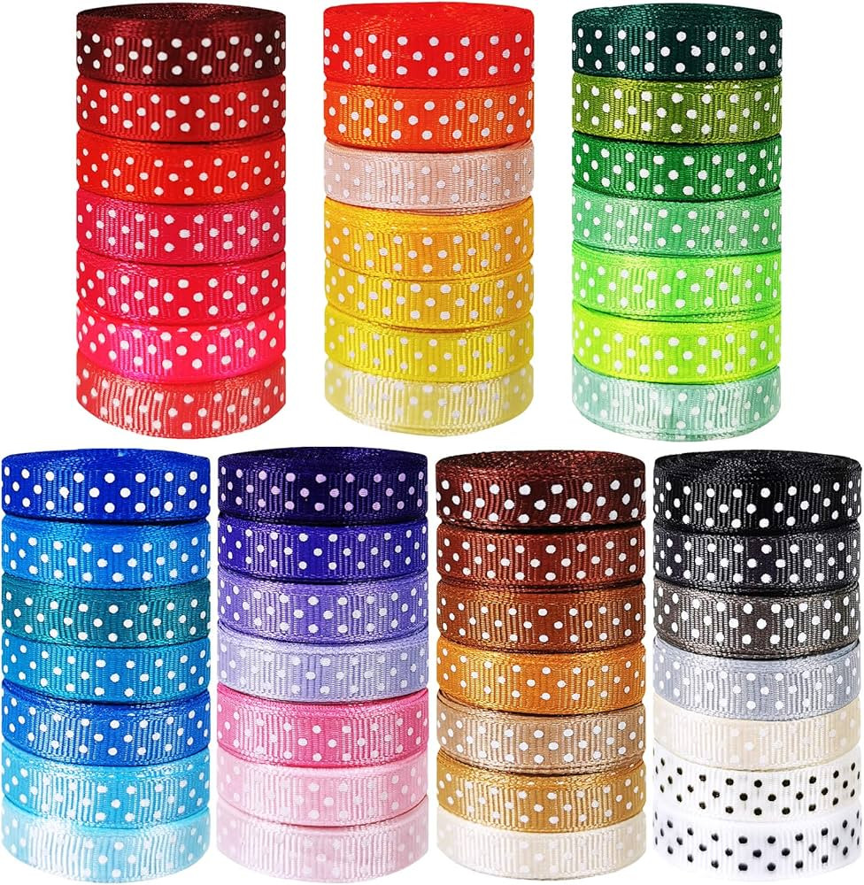 Winlyn 48 Rolls 48 Colors Solid Grosgrain Ribbons Rolls Fabric Ribbons Multicolor Ribbons Decorat... | Amazon (US)