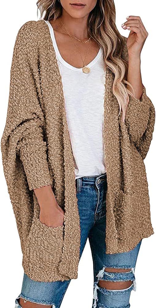 ANRABESS Womens Open Front Fuzzy Cardigan Sweaters Batwing Sleeve Lightweight Oversized Loose Knit S | Amazon (US)