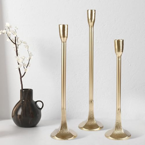 NowDoWin Iron Taper Candle Holder Set of 3,Tall Gold Candle Holders for Candlesticks,Tapered Candlestick Holders for Candles,Gold Candle Sticks Holder Deco Vintage for Wedding,Dining,Party | Amazon (US)