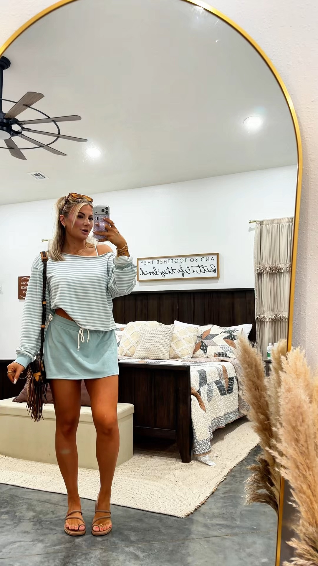 Thursday OOTD for school pickup! Love this off the shoulder lightweight sweater and skort from Target! Comes in a brown as well. Wearing a small! #targetstyle @Target 

#LTKdayinmylife #LTKgrwm #LTKootd