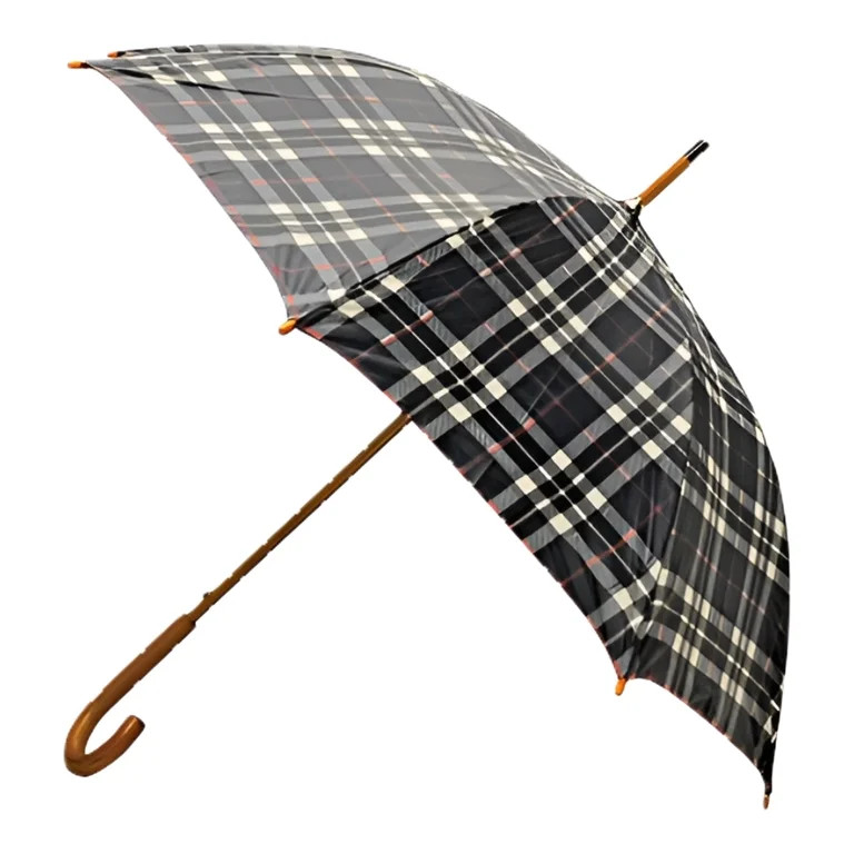 Rainbrella Classic Auto Open Umbrella with Real Wooden Hook Handle, Black Plaid, 46" | Walmart (US)
