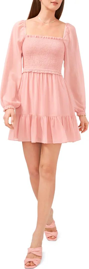 1.STATE Smock Bodice Ruffle Hem Long Sleeve Minidress | Nordstrom | Nordstrom