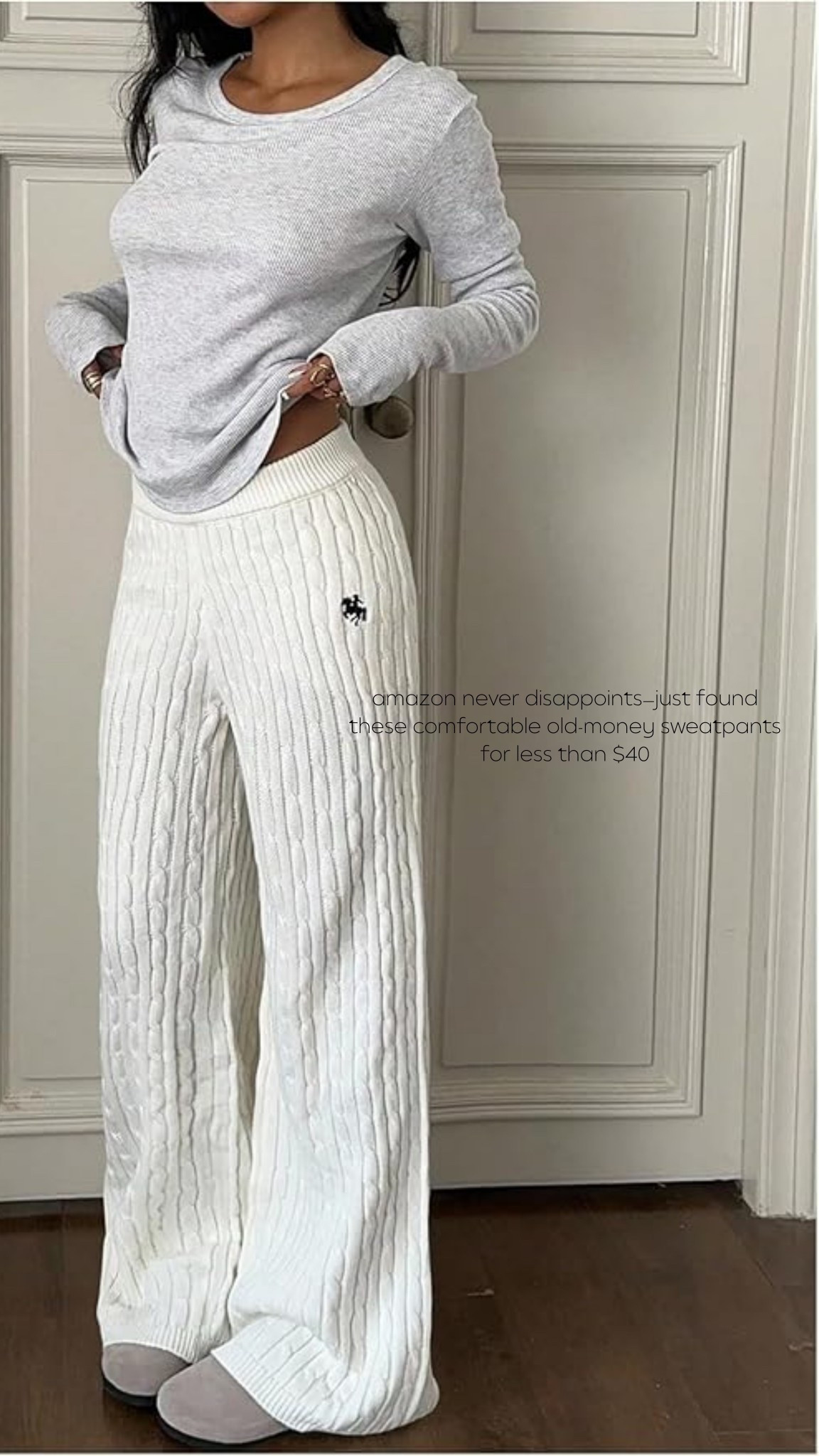 old money aesthetic, but make it cozy. ☁️🕊️ found the perfect cable knit sweatpants on amazon for under $40 and the quality is unreal. perfect for errands or a chic travel day when you still want to look polished. 

#amazonfinds #oldmoneyaesthetic #loungewear #chicstyle #affordablefashion

#LTKootd
