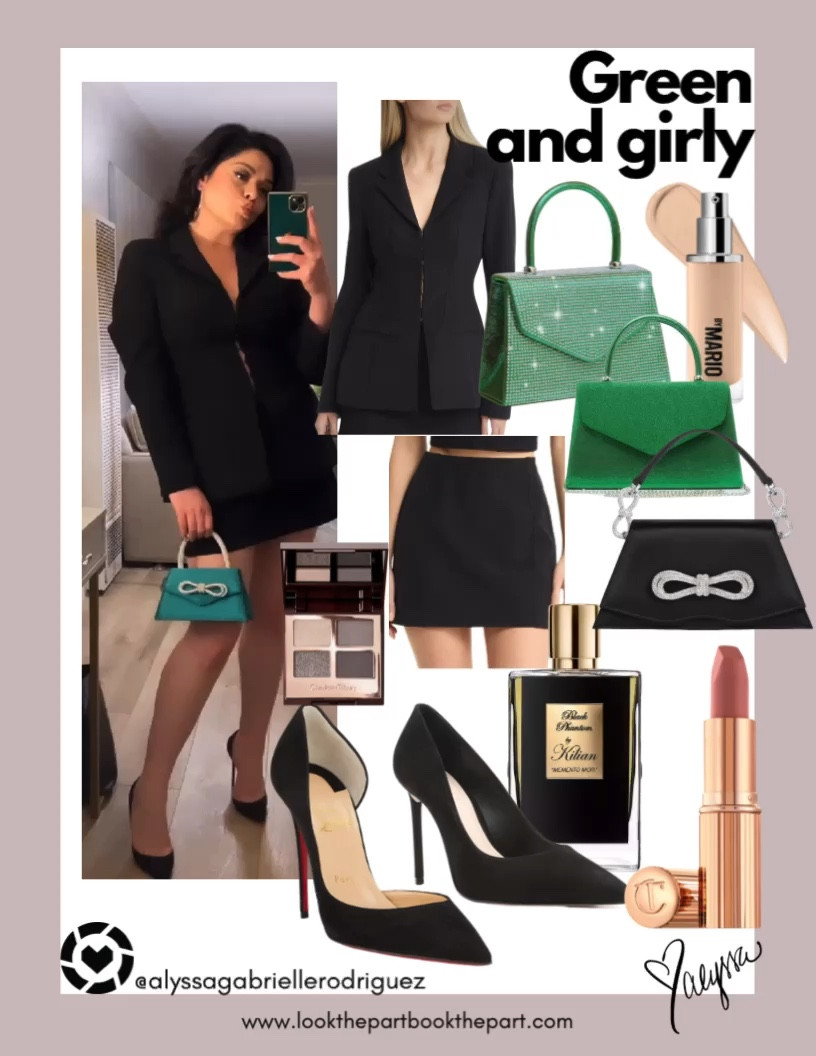 Best friends birthday dinner, Green and Girly edition. I’m currently obsessed with all things chic and green. This corset suit set from Open Edit is so versatile, sexy and comfortable. You can style it so many ways. Went with a soft glamourous eye with this palette and nude lip with this GORGEOUS foundation. I love these Loubs for dinner but my Schutz are more comfortable. I could not find the purse duplicate online but found some similar options and the designer bag in black. And topped it off with my favorite moody Killian fragrance from Paris. 💚

#LTKmidsize #LTKfindsunder100 #LTKstyletip