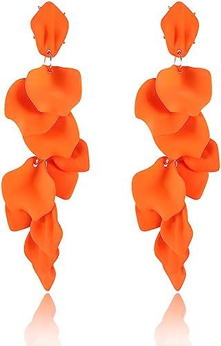 Long Rose Petal Dangle Earrings - Fashion Boho Acrylic Flower Earrings - Large Statement Resin Fl... | Amazon (US)