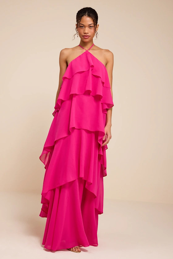 Aveley Hot Pink Tiered Shift Maxi Dress | Lulus