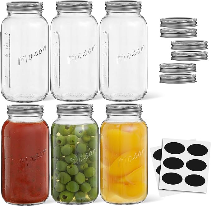 32 Oz Mason Jars With Lids, Labels and Measures! 6-Pack Regular Mouth Mason Jars, Glass Jar with ... | Amazon (US)