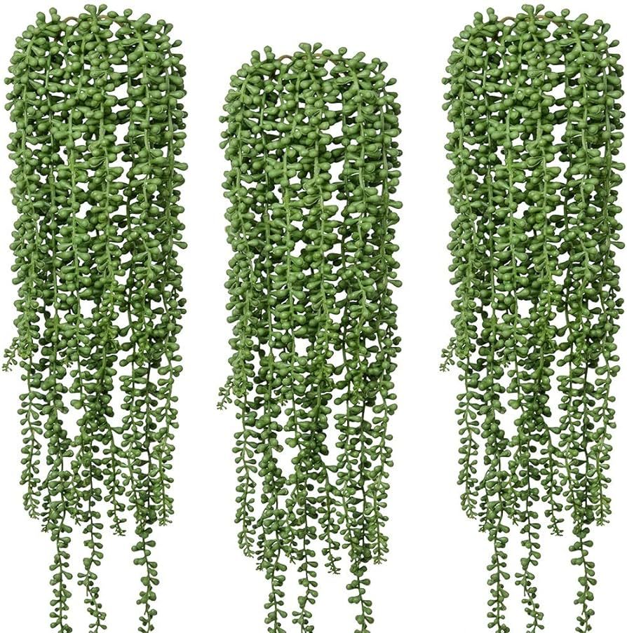 3pcs Artificial Fake String of Pearls Plant Faux Fake Hanging Succulents Plants | Amazon (US)