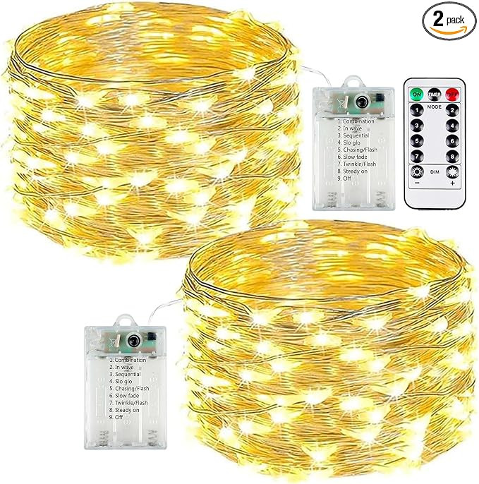 2 Pack Fairy Lights Battery Operated with Remote 16FT 50 LED Twinkle Lights | Warm White, 8 Modes... | Amazon (US)