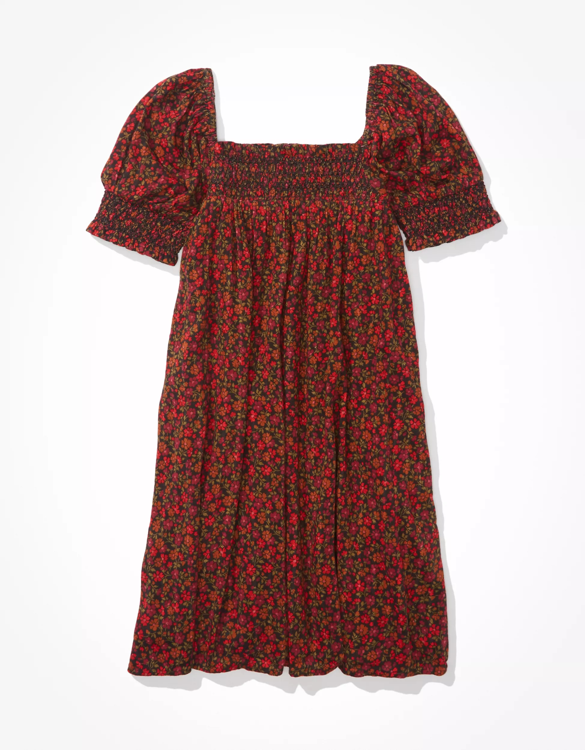 AE Floral Smocked Puff-Sleeve Babydoll Dress | American Eagle Outfitters (US & CA)
