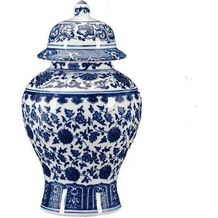 Chinese Decorative Ceramic Ginger Jar Traditional Blue and White Porcelain Temple Jar for Home Decor | Walmart (US)