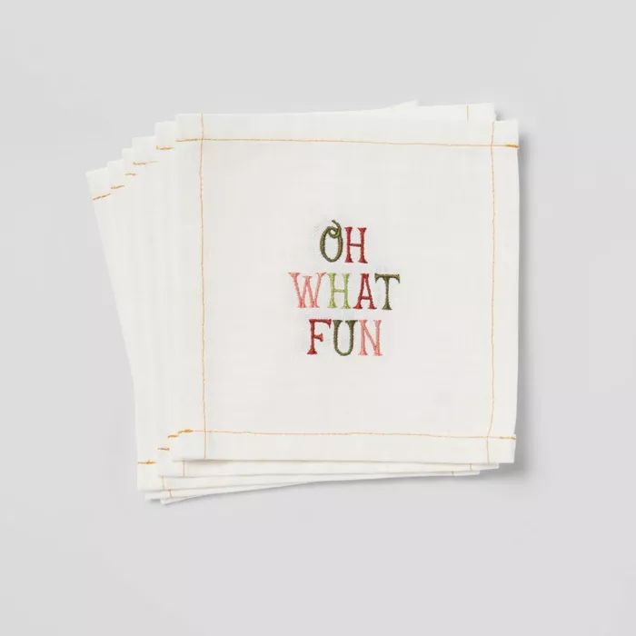 6pk Cotton Oh What Fun Embroidered Cocktail Napkins - Threshold&#8482; | Target