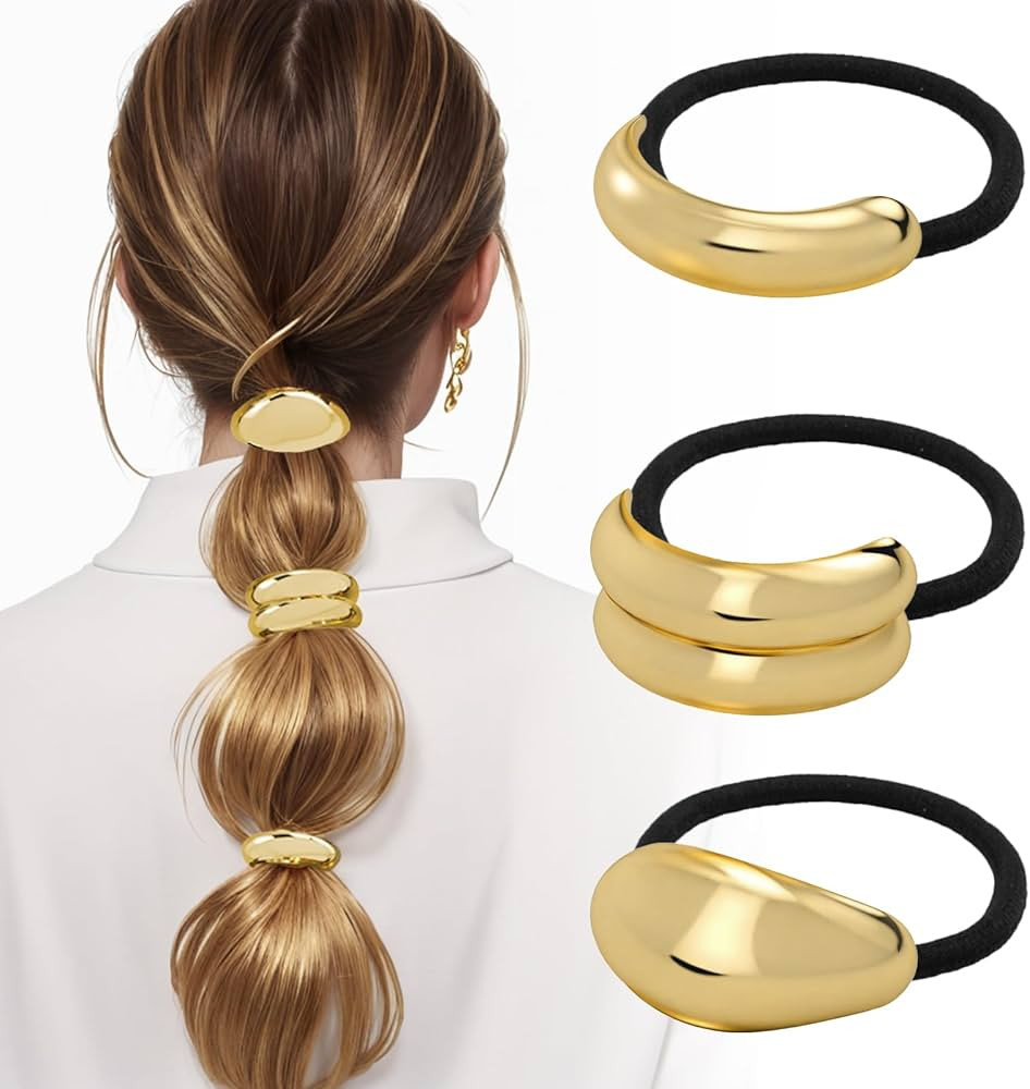 3PCS Metal Hair Tie For Women,Gold Hair Cuffs,Metal Geometric Gold Hair Ties, Hair Accessories St... | Amazon (US)
